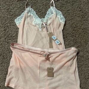 SKIMS Blush Lace Trim Pajama Set